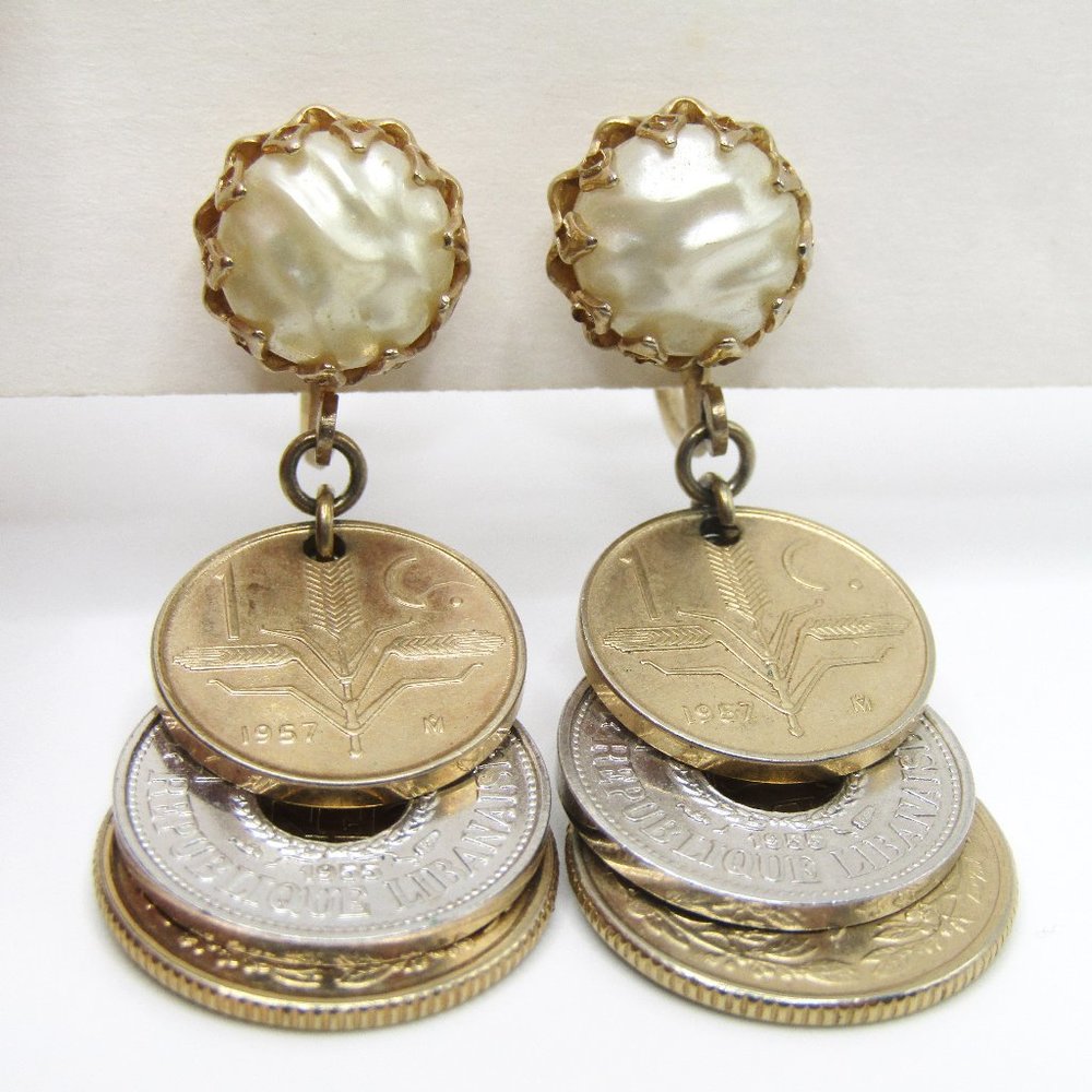 Vintage Coin Dangle Earrings Screwback
